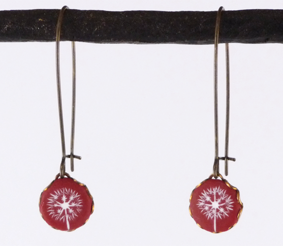  Red Clay & Brass Earrings with Dandelion Puff Design by Yummy & Co.